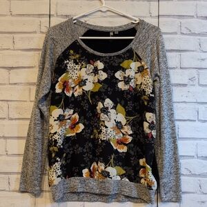 Kut from the Kloth Women's Size S Sweater Top Black Green Floral Long Sleeve
